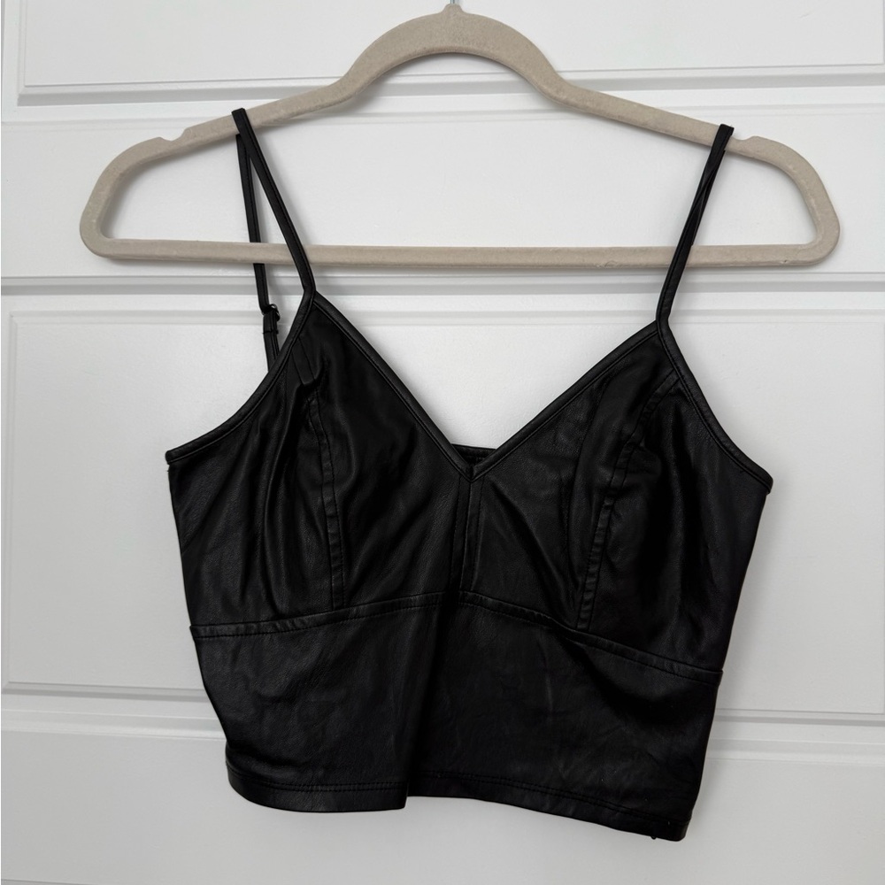 Aqua Black Faux Leather Crop Top